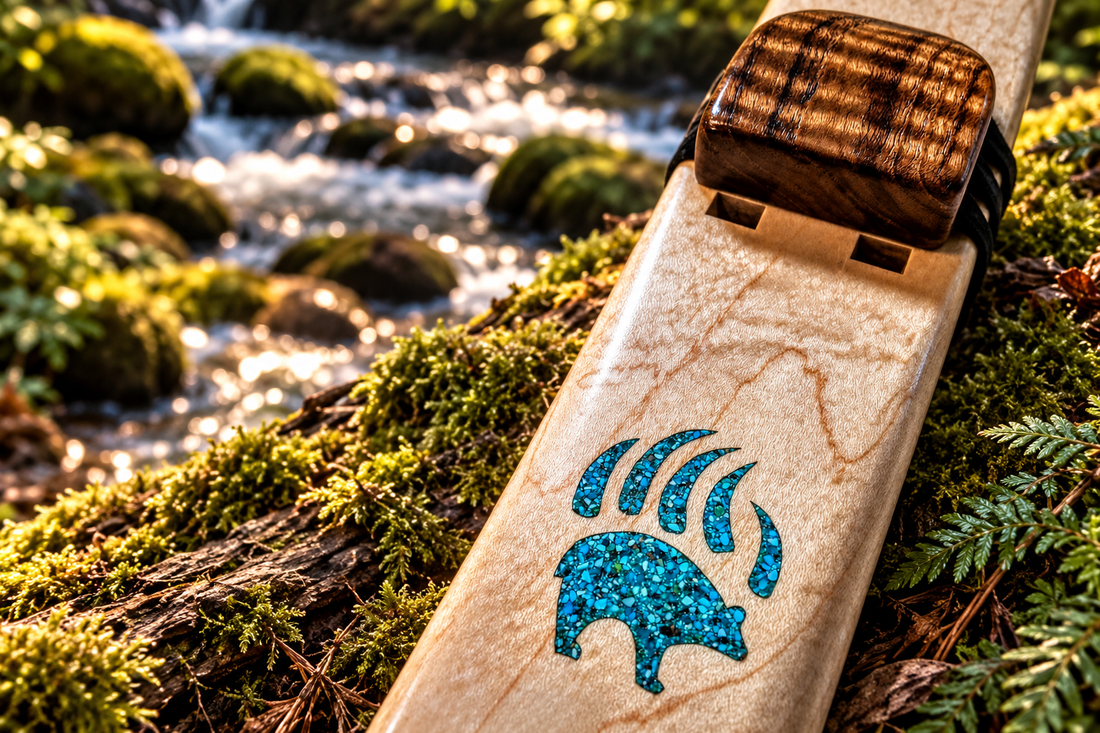 Close-up of optional turquoise bear paw inlay