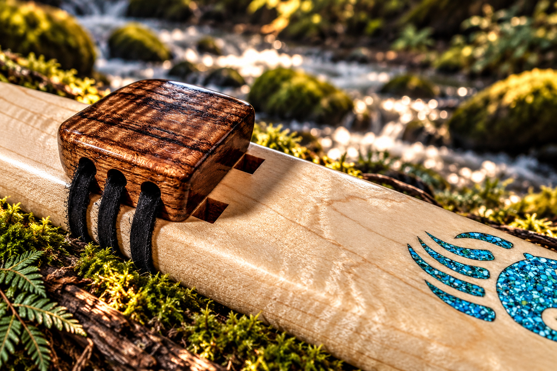 Maple flute with dark wooden block and black bindings