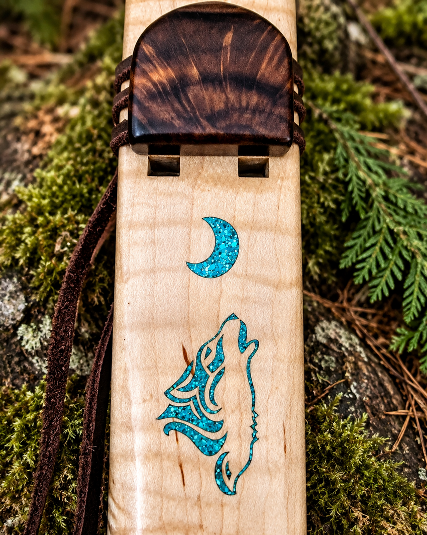 Maple Moon Wolf Drone turquoise wolf crescent moon and walnut block main image